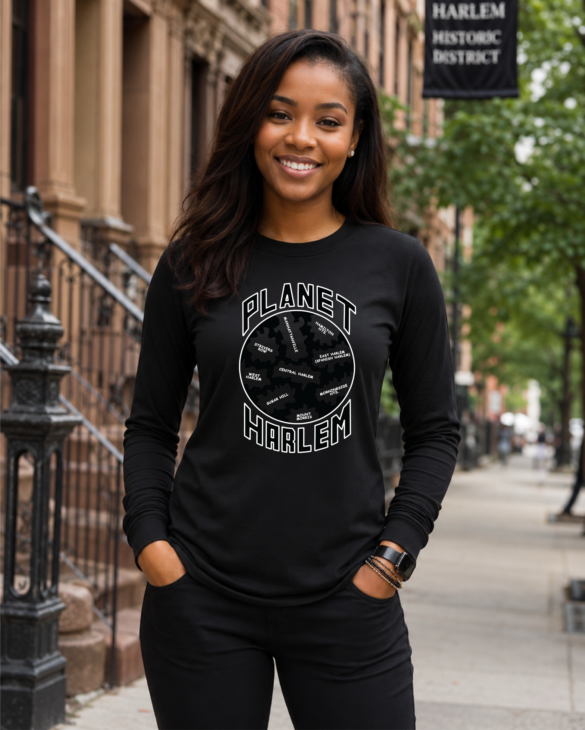 Black woman Planet Harlem Black LS shirt Planet Harlem Long Sleeve - Image 1