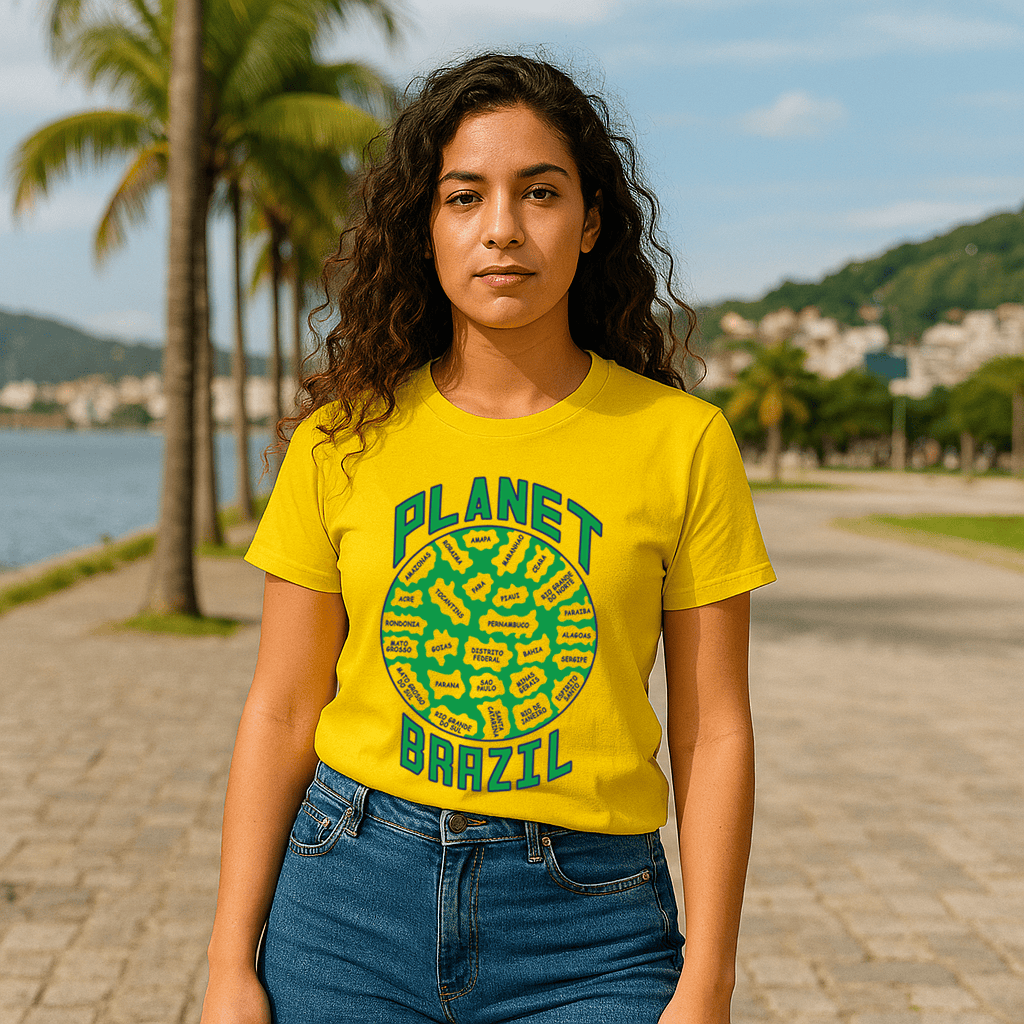 Brazil-women-yellow.png Planet Brazil Short Sleeve - Image 1