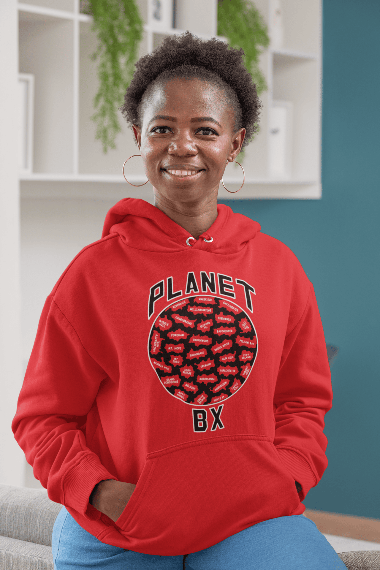 Planet-Bx-Red-hoodie-woman-with-short-hair.png Planet Bx Hoodie - Image 1