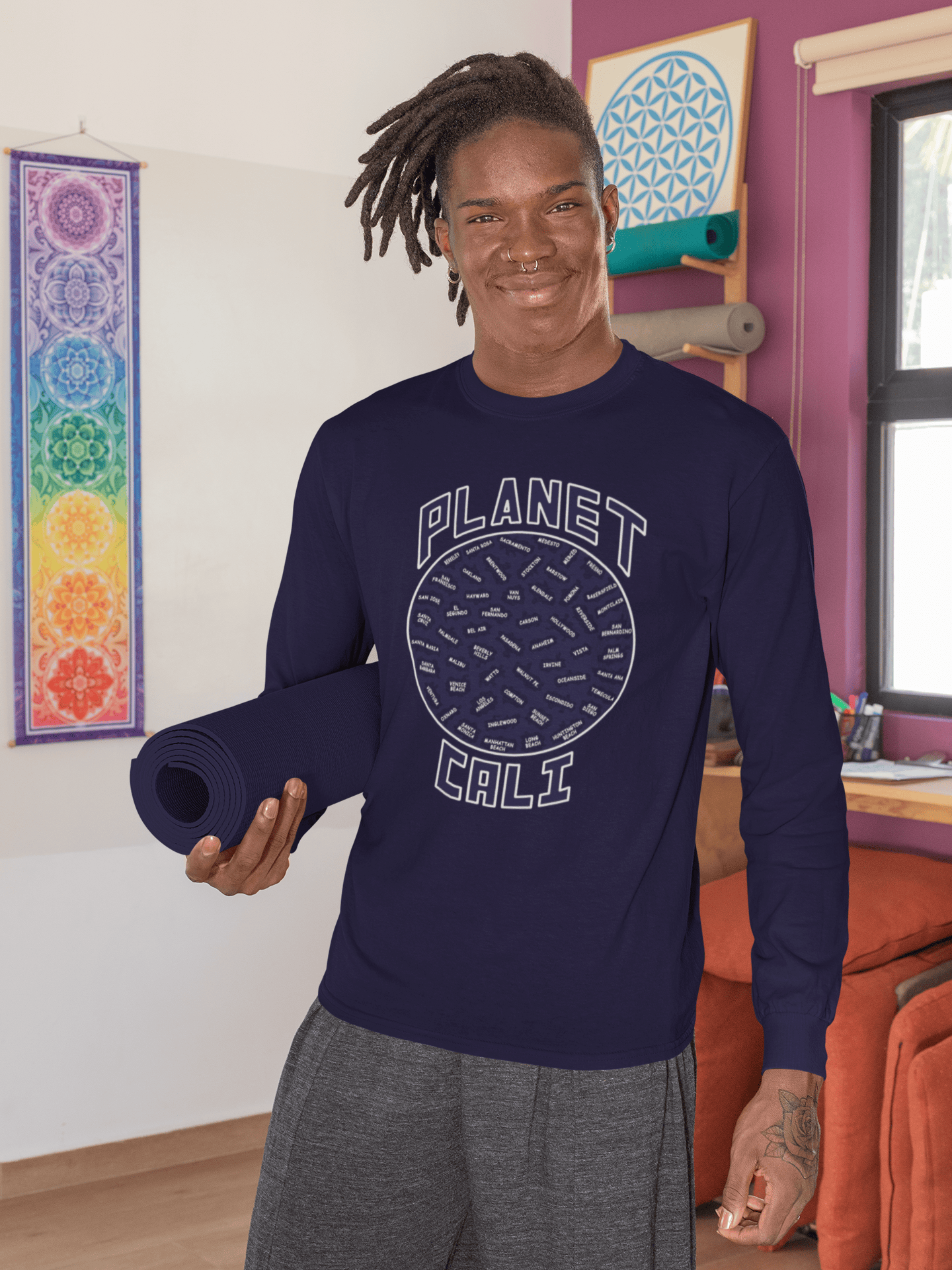 Planet-Cali-NB-long-sleeve-shirt-man-ready-to-practice-yoga.png Planet Cali Long Sleeve - Image 1